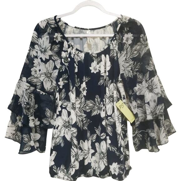 Perception Concepts Floral Bell Sleeve Top NWT - Picture 5 of 10